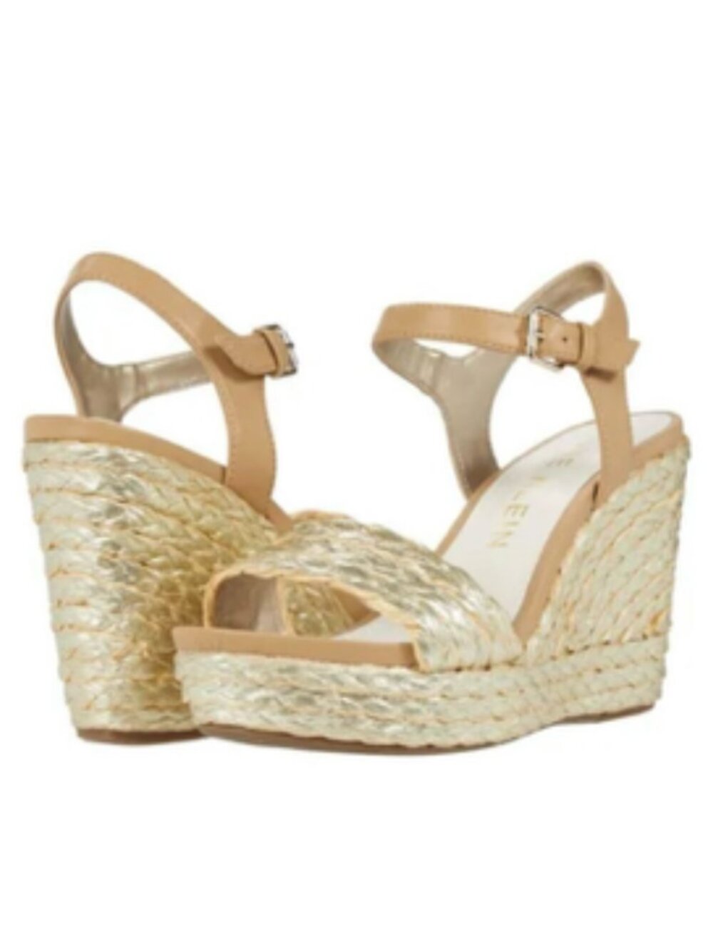 Anne Klein Lina‎ Espadrille Designer Wedge Shoes Women’s 10 Gold Woven Metallic